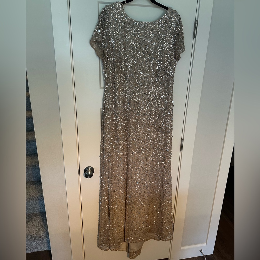 Adrianna Papell Sequin Champagne Gown Sz 18